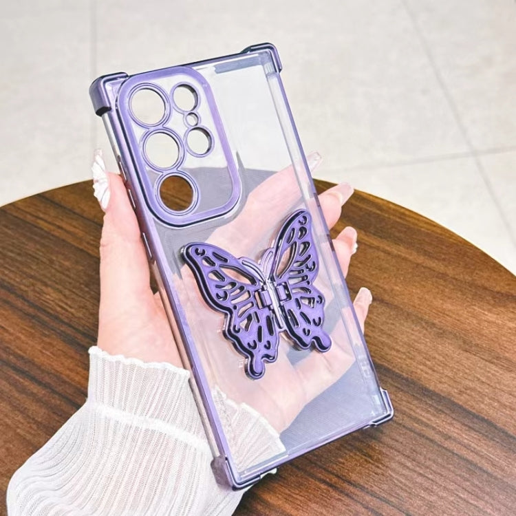 Electrpolated 3D Butterfly Holder TPU Phone Case, For Samsung Galaxy A15, For Samsung Galaxy A55, For Samsung Galaxy A35, For Samsung Galaxy S24 Ultra 5G, For Samsung Galaxy S24+ 5G, For Samsung Galaxy S24 5G