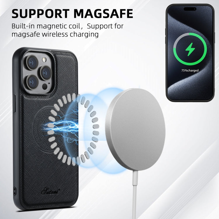 Suteni H17 Cross Grain Leather MagSafe Detachable Wallet Phone Case, For iPhone 12 Pro Max, For iPhone 12 Pro