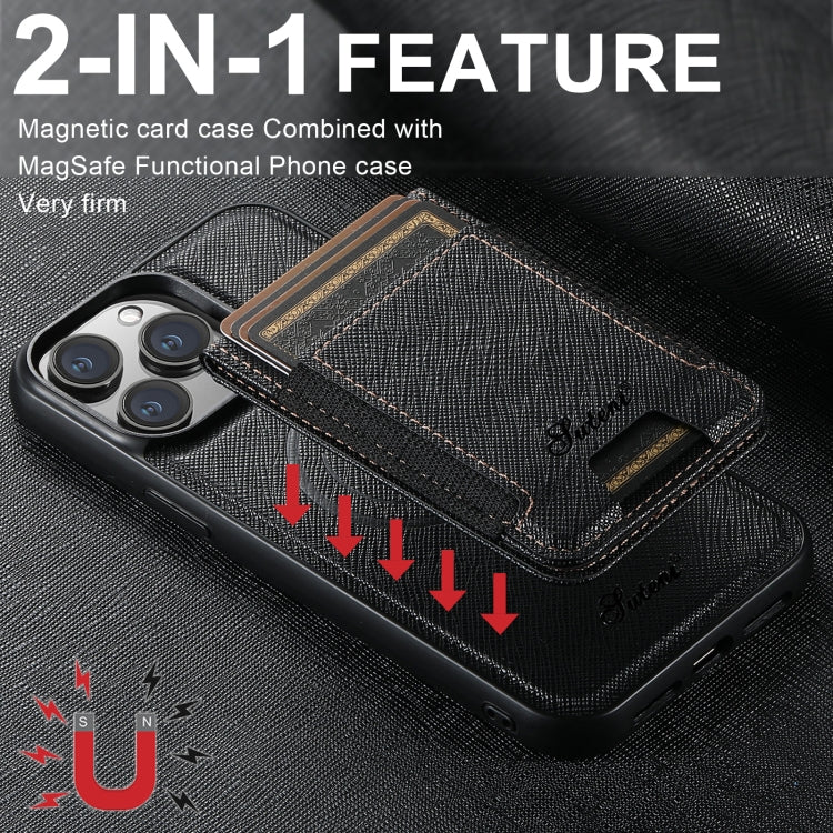 Suteni H17 Cross Grain Leather MagSafe Detachable Wallet Phone Case, Series 1