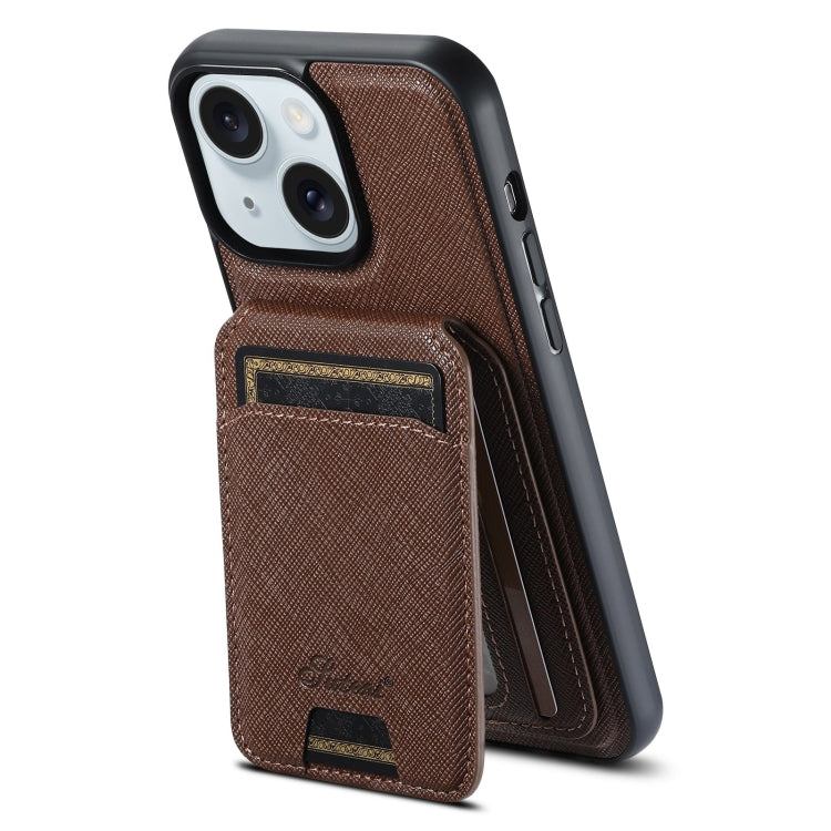 Suteni H18 Cross Grain MagSafe Wallet Leather Phone Case, Series 1