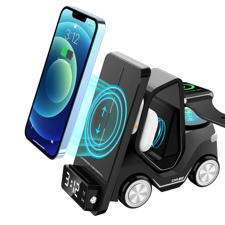 T20 5-in-1 Car-shaped Desktop Alarm Clock Wireless Charger with Atmosphere Light