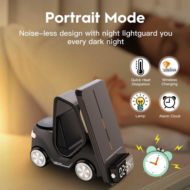 T20 5-in-1 Car-shaped Desktop Alarm Clock Wireless Charger with Atmosphere Light