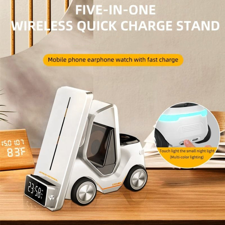 T20 5-in-1 Car-shaped Desktop Alarm Clock Wireless Charger with Atmosphere Light