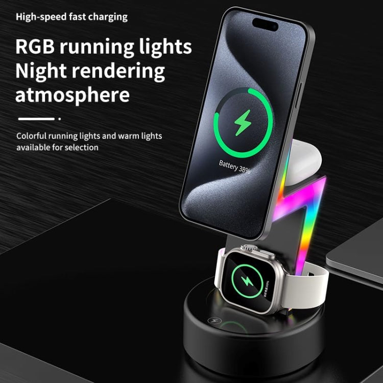 For Apple Series 3 In 1 RGB Light Magsafe Magnetic Mobile Phone Holder Wireless Charger