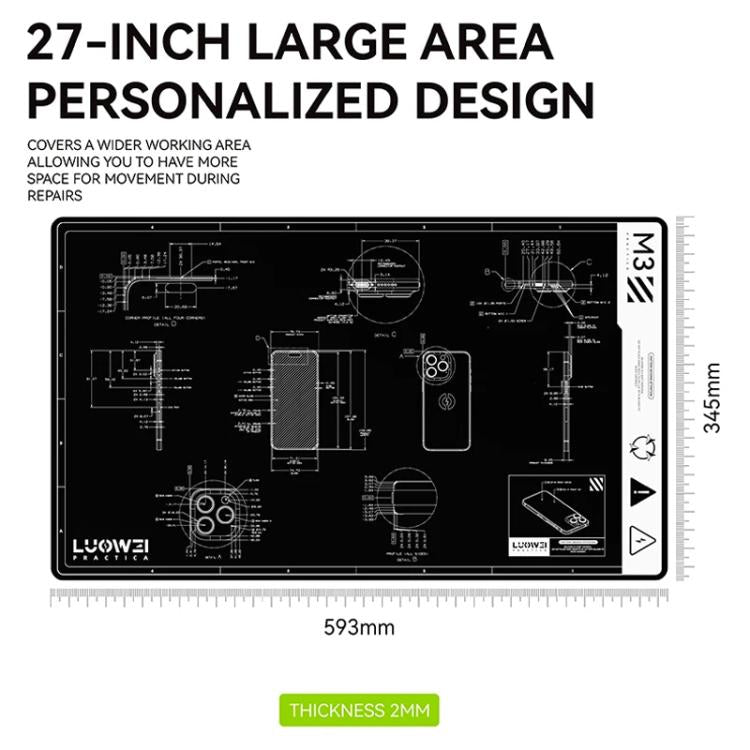 Cell Phone Computer Repair Workbench Heat Insulation Mat High Temperature Resistant Odorless Silicone Mat, M3 (Black)
