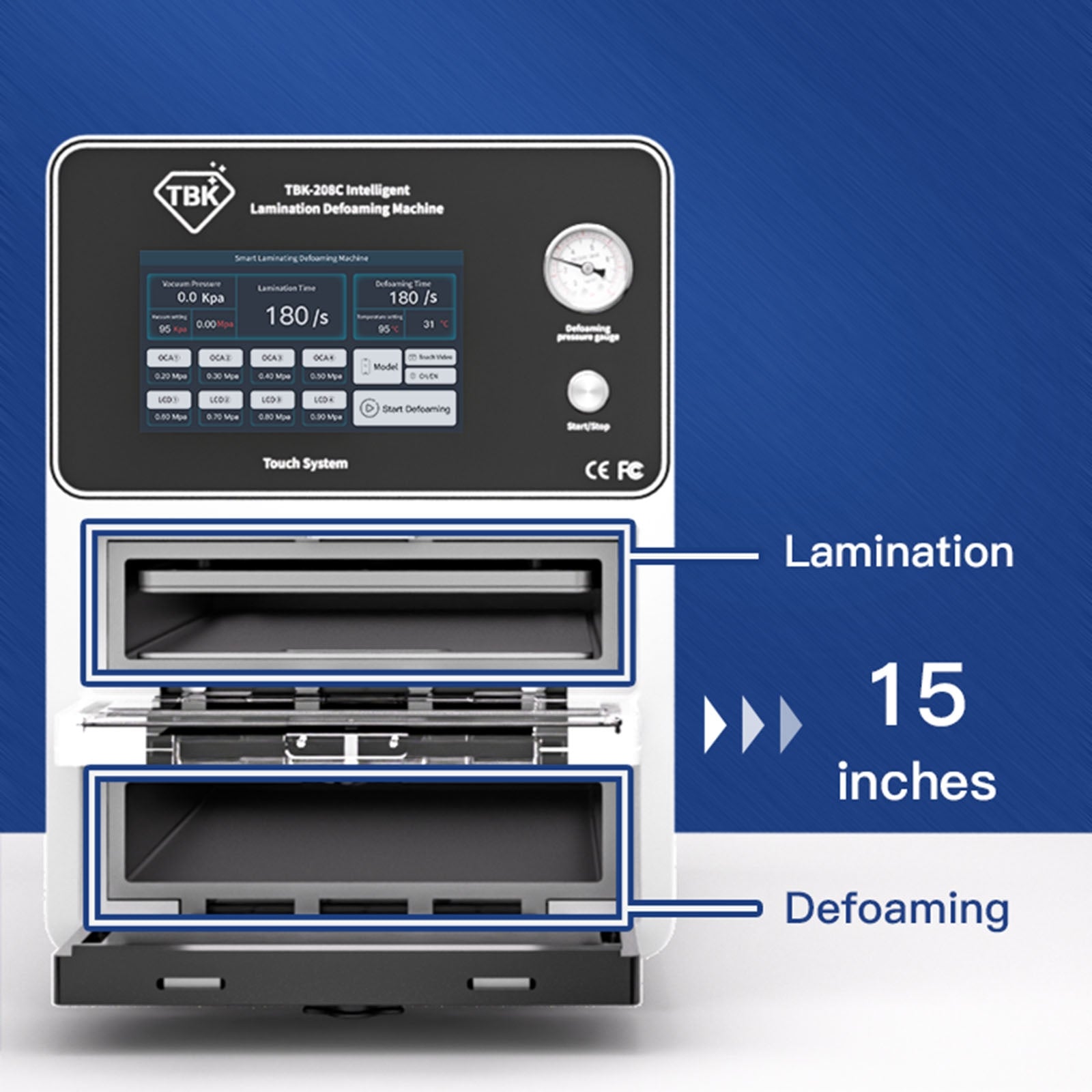 TBK 208C 15-inch Curved Screen Laminating and Defoaming Machine