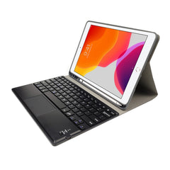 RK102C Detachable Magnetic Plastic Bluetooth Keyboard with Touchpad + Silk Pattern TPU Tablet Case for iPad 10.2, with Pen Slot & Bracket