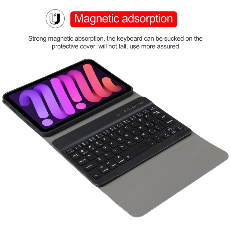 A06 Detachable Lambskin Texture Ultra-thin TPU Bluetooth Keyboard Leather Tablet Case with Stand For iPad mini 6 / mini 7