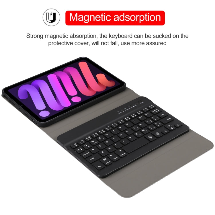 A06S Detachable Lambskin Texture Ultra-thin TPU Backlight Bluetooth Keyboard Leather Tablet Case with Stand For iPad mini 6 / mini 7