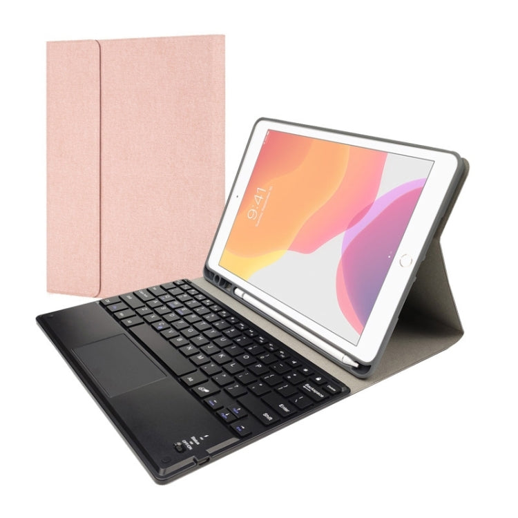 RK109C Detachable Magnetic Plastic Bluetooth Keyboard with Touchpad + Silk Pattern TPU Tablet Case for iPad Air 2020, with Pen Slot & Bracket